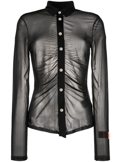 Georgette Ruched Long-Sleeve Shirt