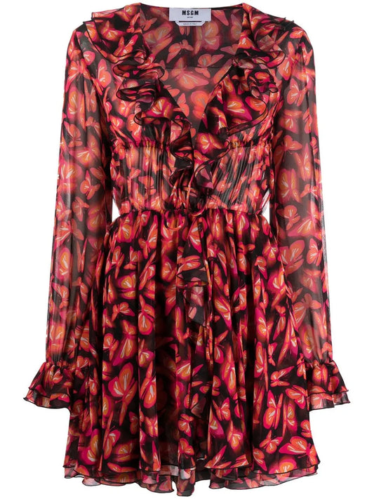 Butterfly Pattern Mini Dress