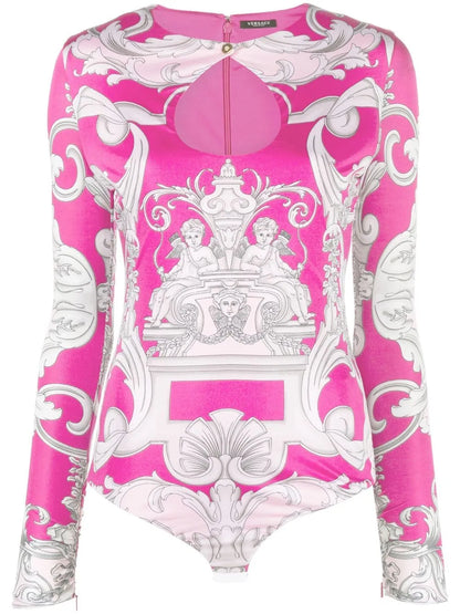 Barocco-Print Cut-Out Bodysuit