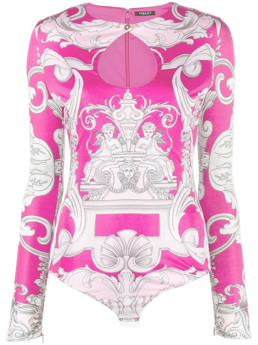 Barocco-Print Cut-Out Bodysuit