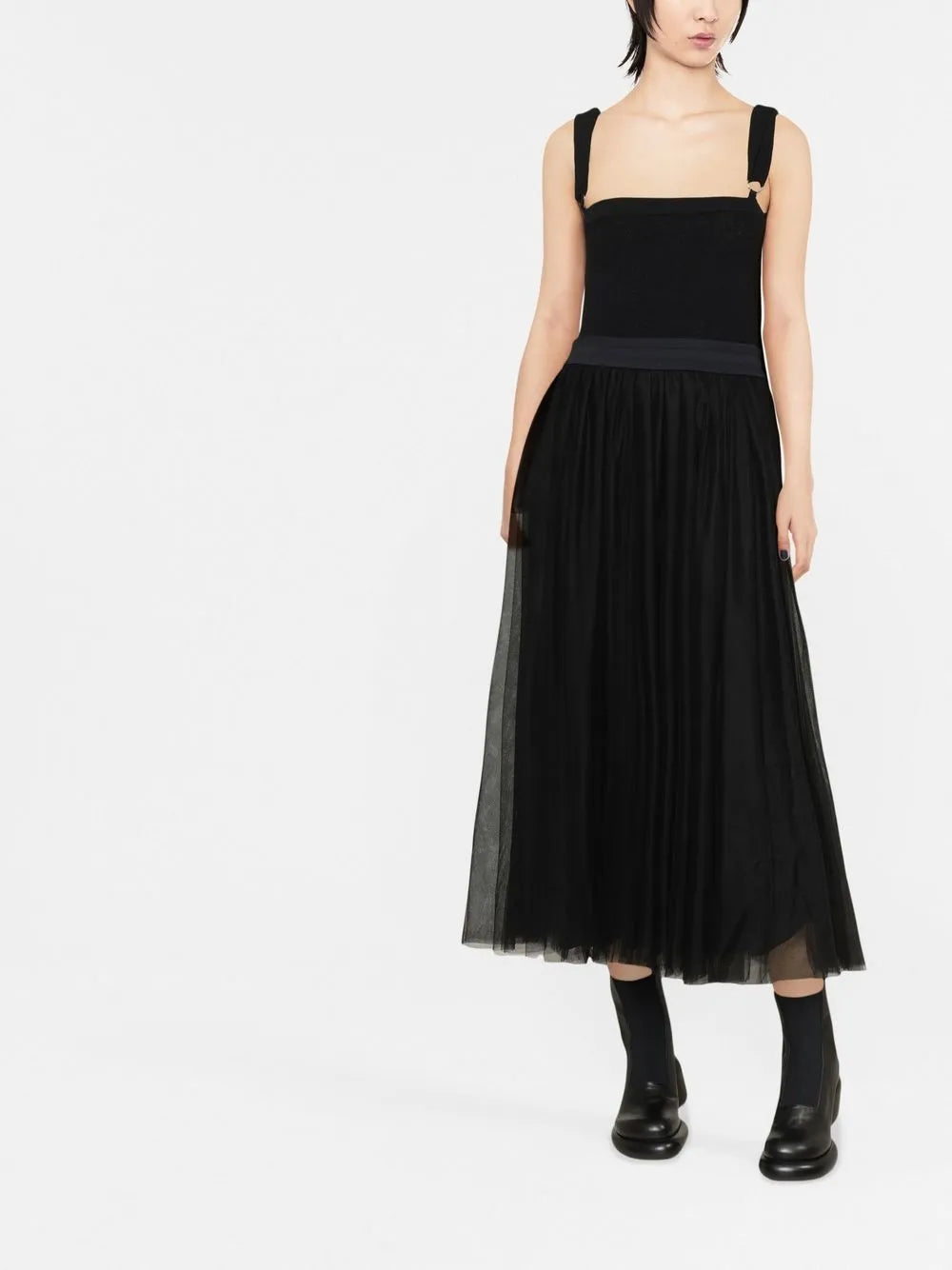 High-Waist Tulle Midi Skirt