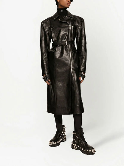 Belted Leather Coat