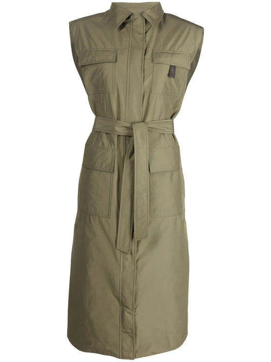Belted-Waist Sleeveless Coat