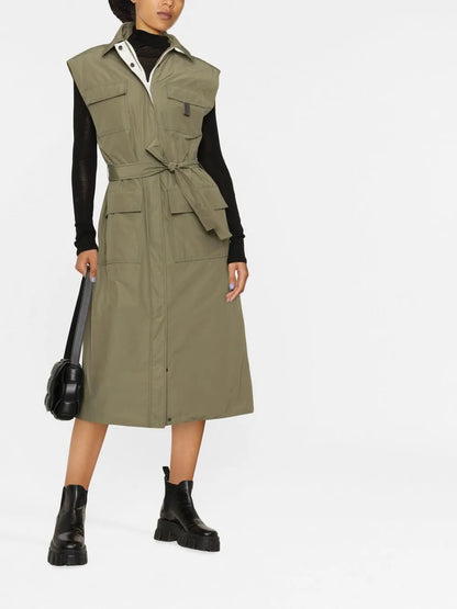 Belted-Waist Sleeveless Coat
