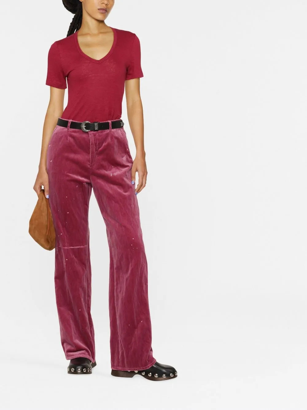 Embroidered-Logo Velvet Trousers