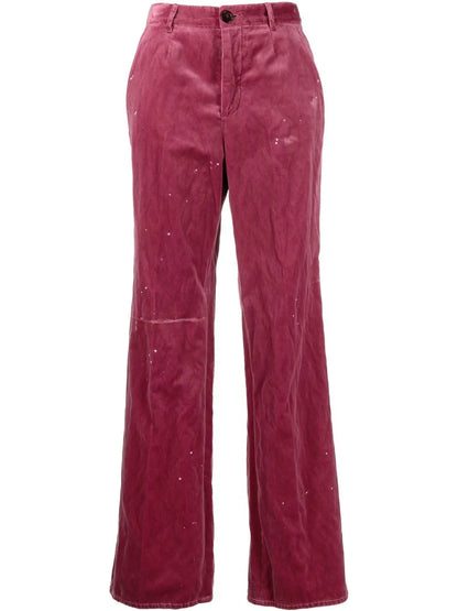 Embroidered-Logo Velvet Trousers