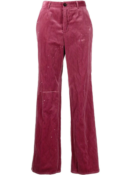 Embroidered-Logo Velvet Trousers