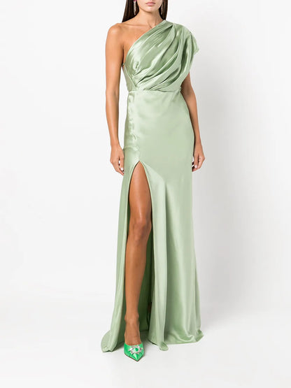Side-Slit One-Shoulder Gown