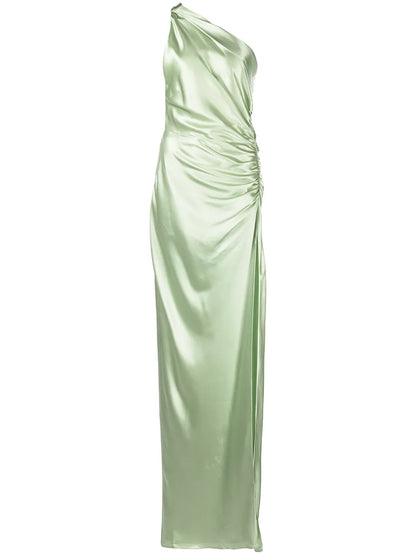 Gathered-Detail One-Shoulder Silk Gown