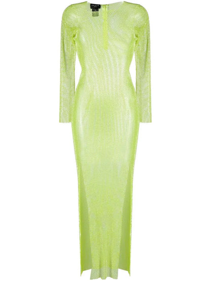 Diamonds Rhinestone-Embellished Mesh Maxi Dress