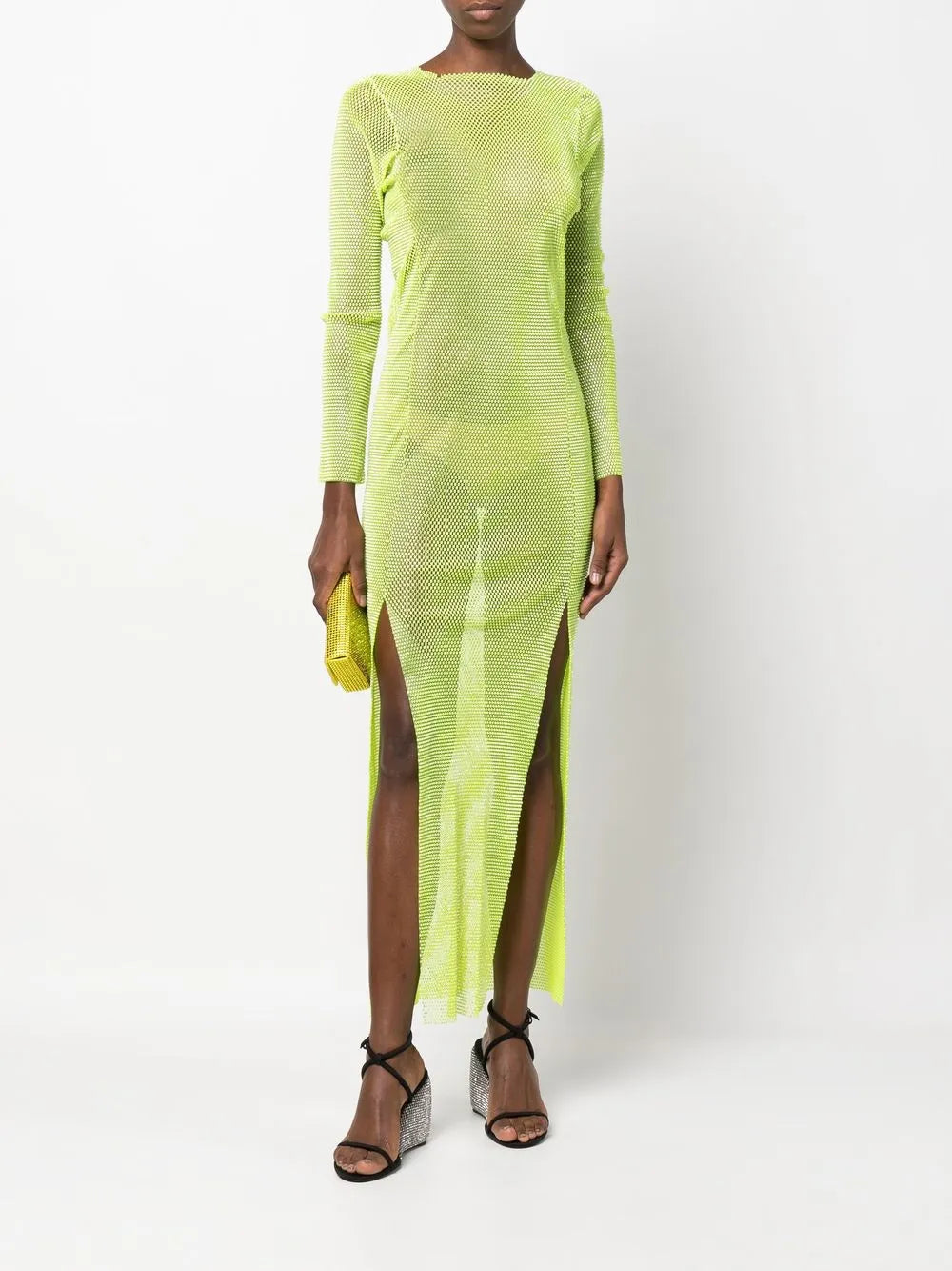 Diamonds Rhinestone-Embellished Mesh Maxi Dress