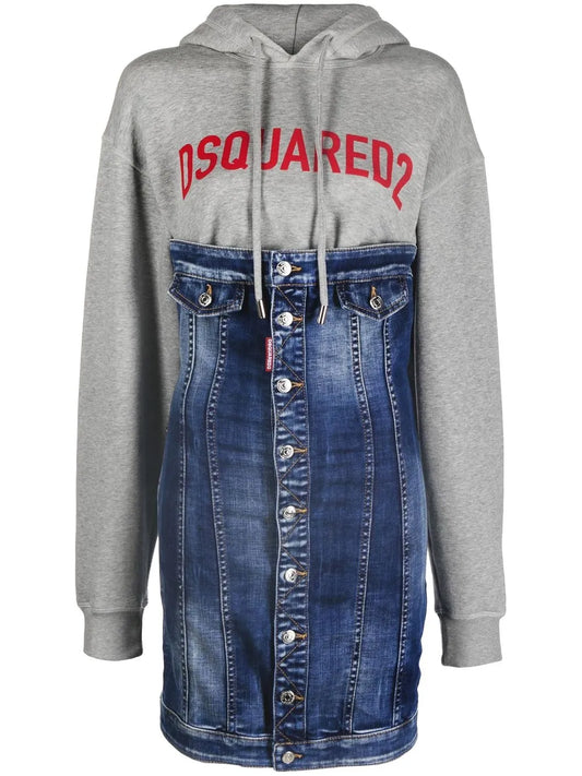 Logo-Print Panelled Hoodie Dress