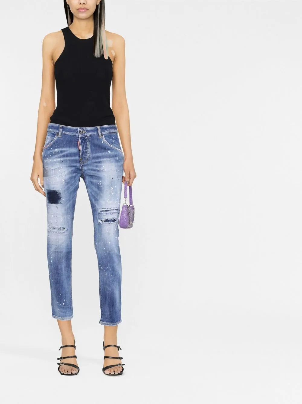 Low-Rise Distressed Cropped Jeans
