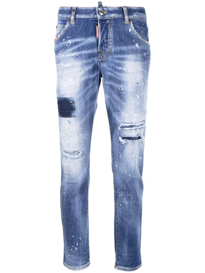Low-Rise Distressed Cropped Jeans
