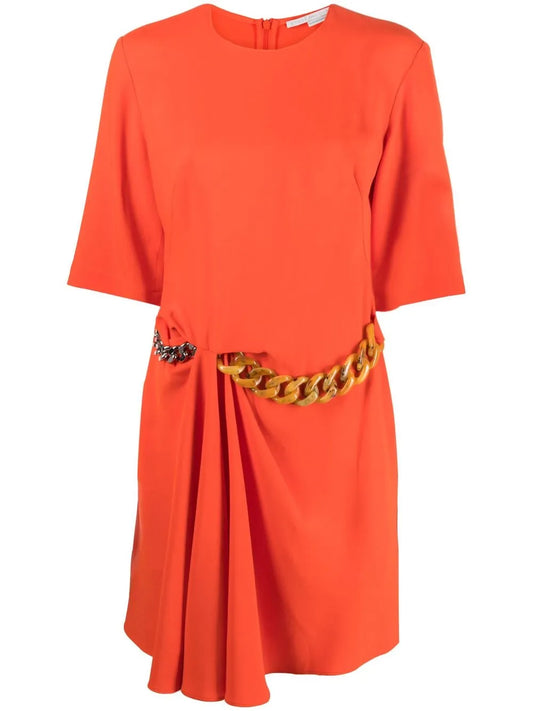 Chain-Detail Draped Mini Dress