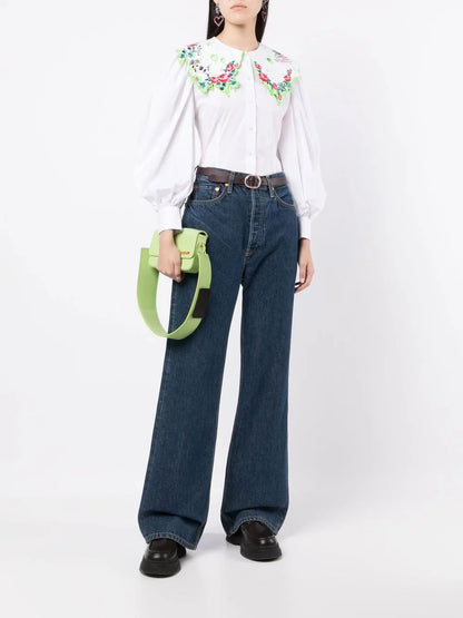 Embroidered-Collar Blouse