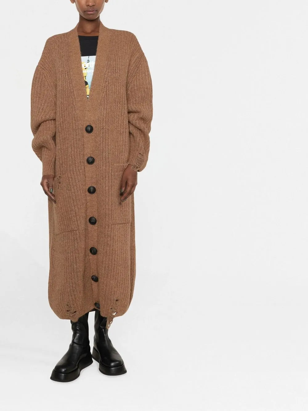 Extra-Long Distressed Knitted Cardigan