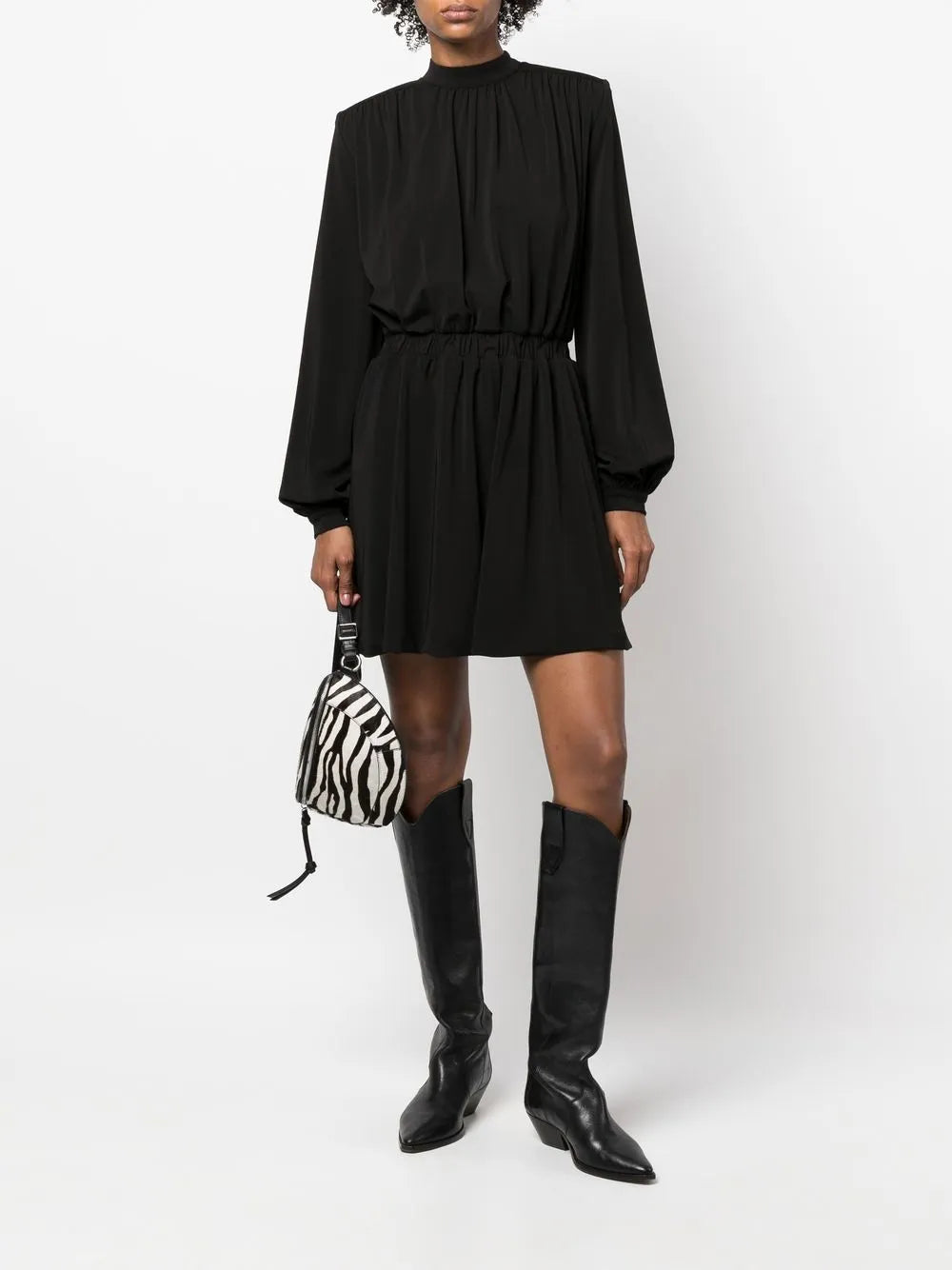 Gathered Mock-Neck Mini Dress