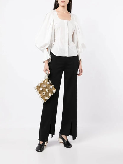 Square-Neck Puff-Sleeve Blouse