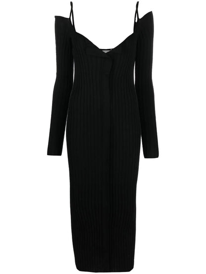 Ribbed-Knit V-Neck Dress