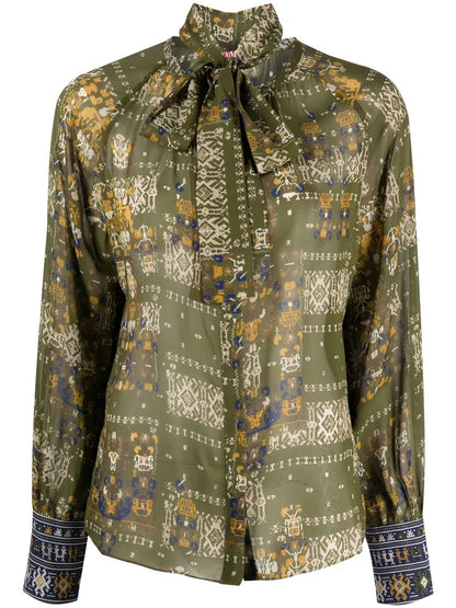 Neck Tie Abstract-Print Shirt