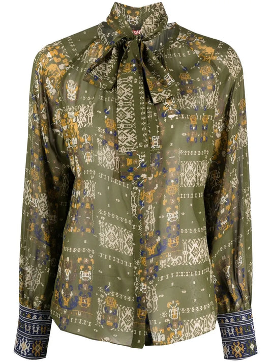 Neck Tie Abstract-Print Shirt