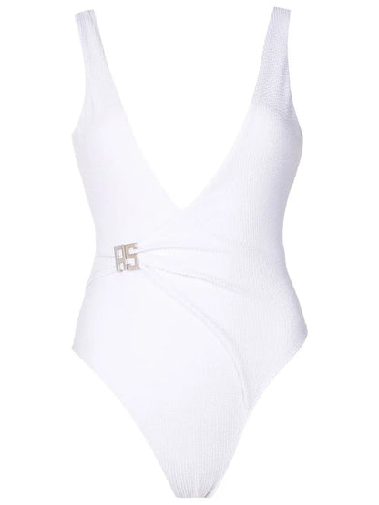 Ribbed Logo-Buckle Swimsuit