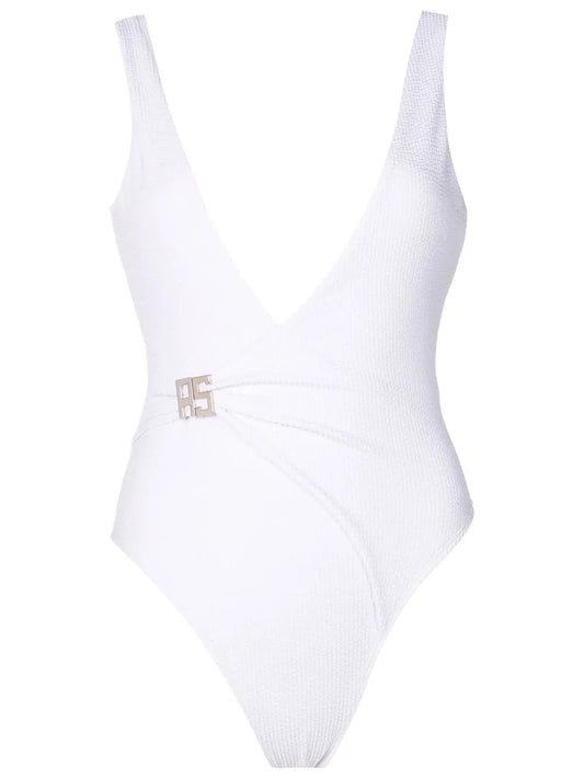 Ribbed Logo-Buckle Swimsuit