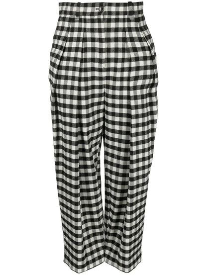 Checkerboard-Print Culotte-Length Trousers