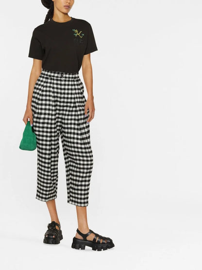 Checkerboard-Print Culotte-Length Trousers