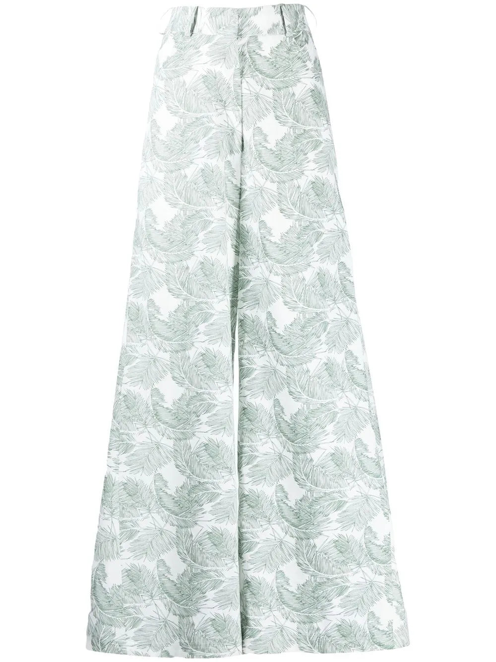 Palm Leaf-Print Wide-Leg Trousers
