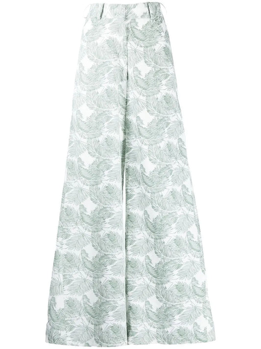 Palm Leaf-Print Wide-Leg Trousers
