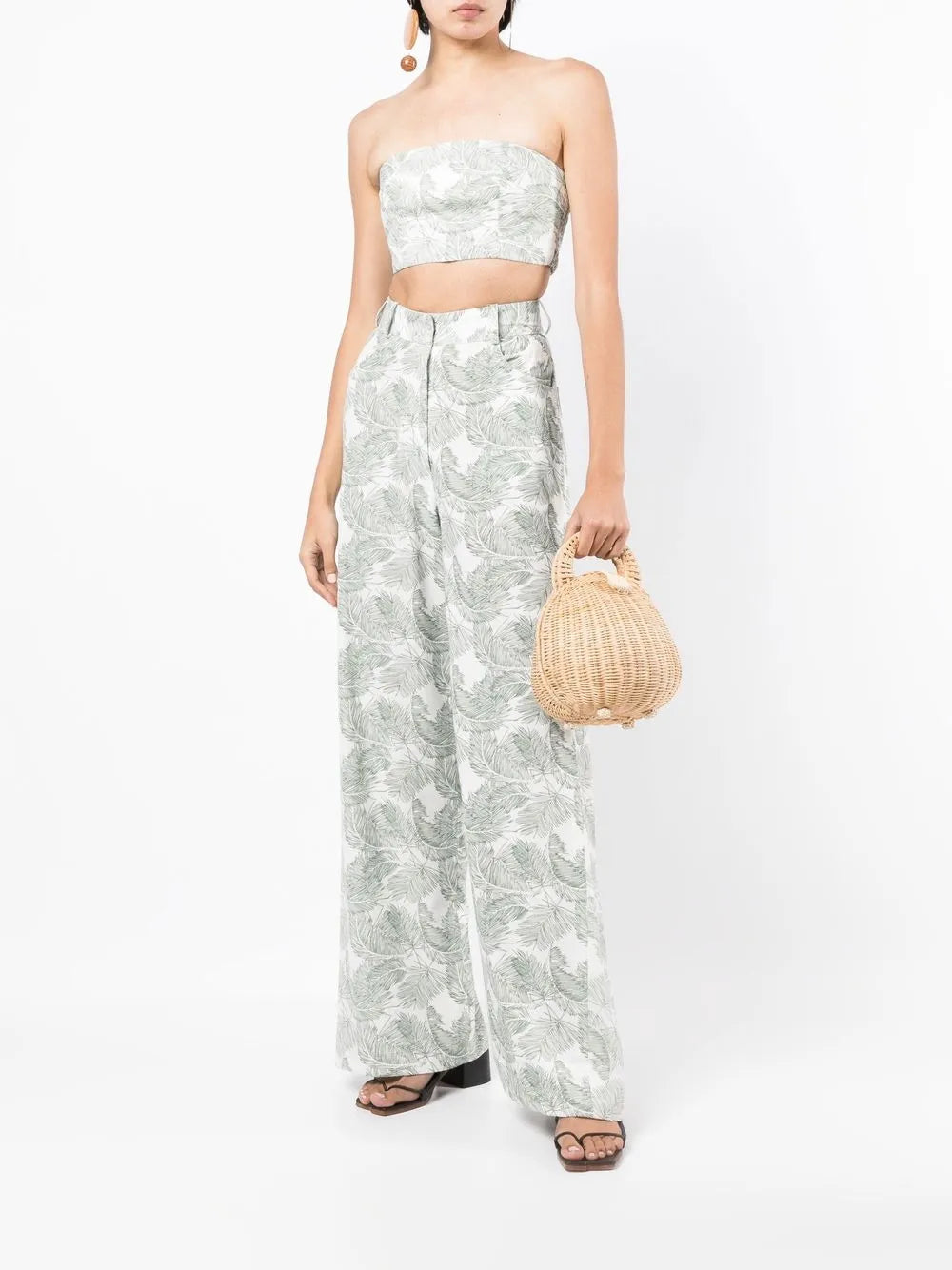 Palm Leaf-Print Wide-Leg Trousers