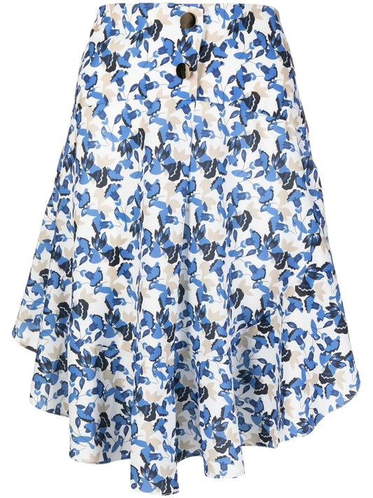 Asymmetric Floral-Print Skirt
