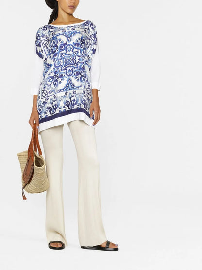 Majolica-Print Silk Blouse