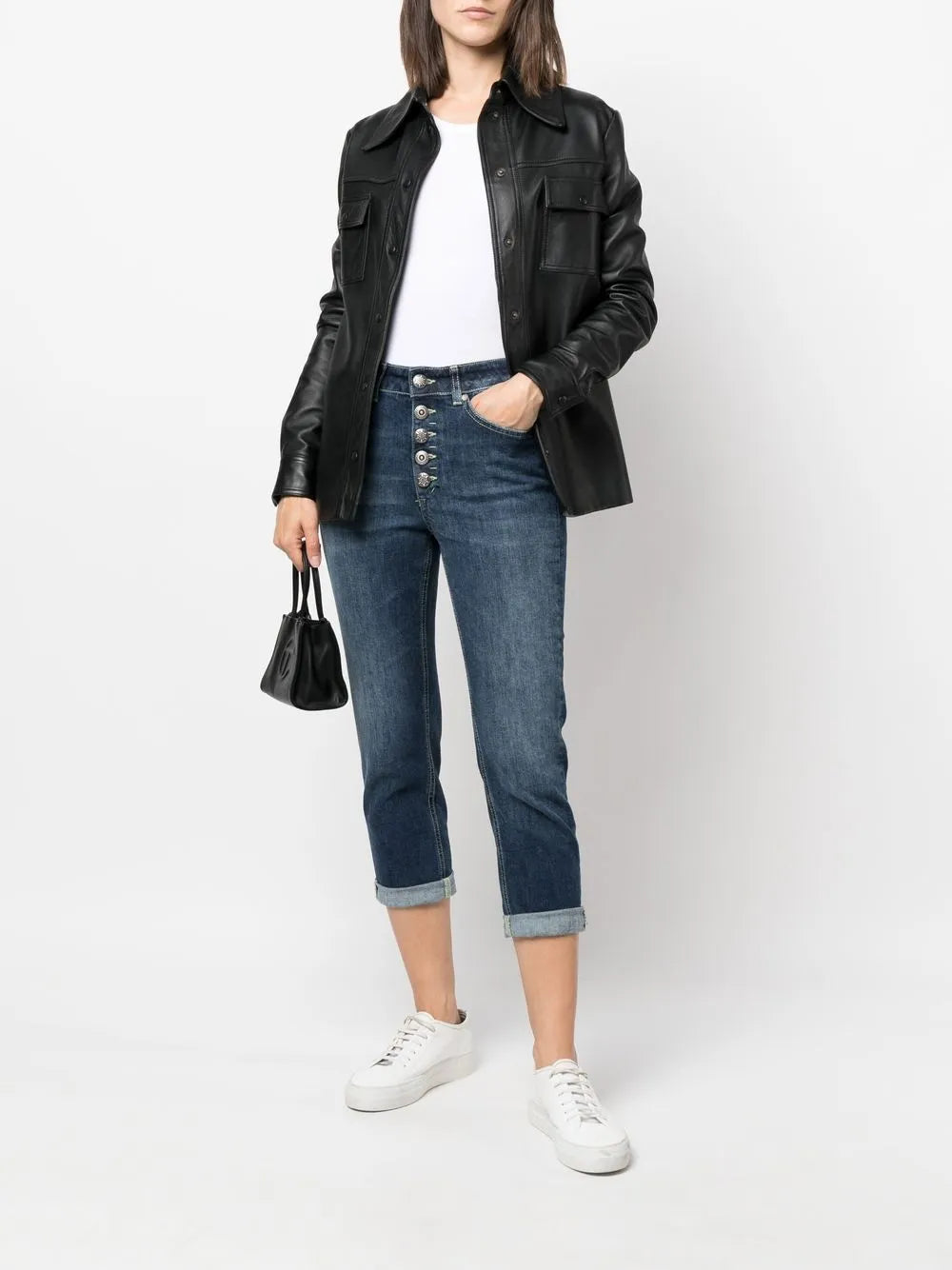 Bleach-Effect High-Waisted Jeans