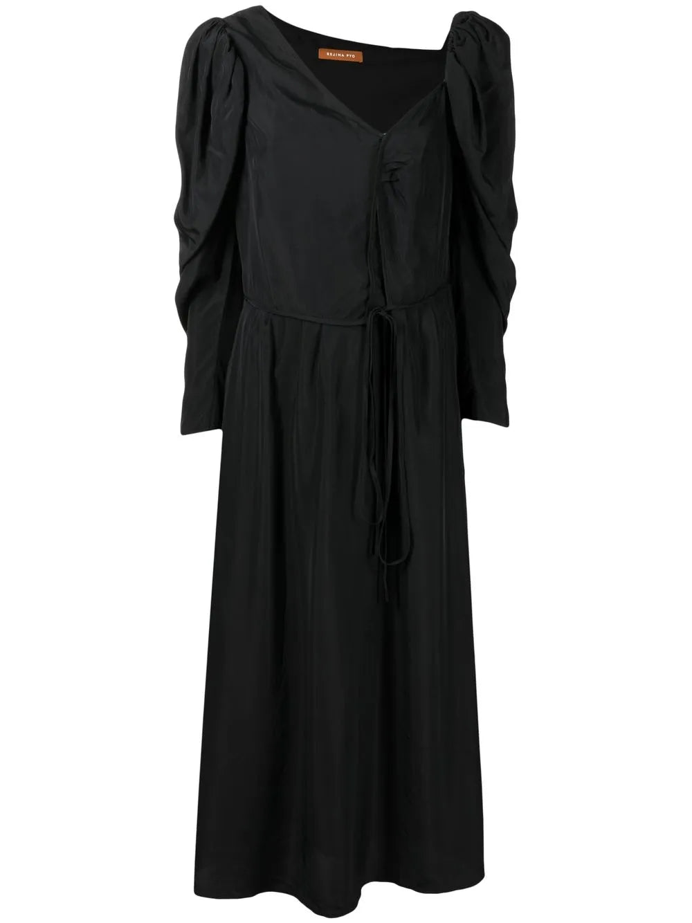 Long-Puff Sleeve Midi Dress