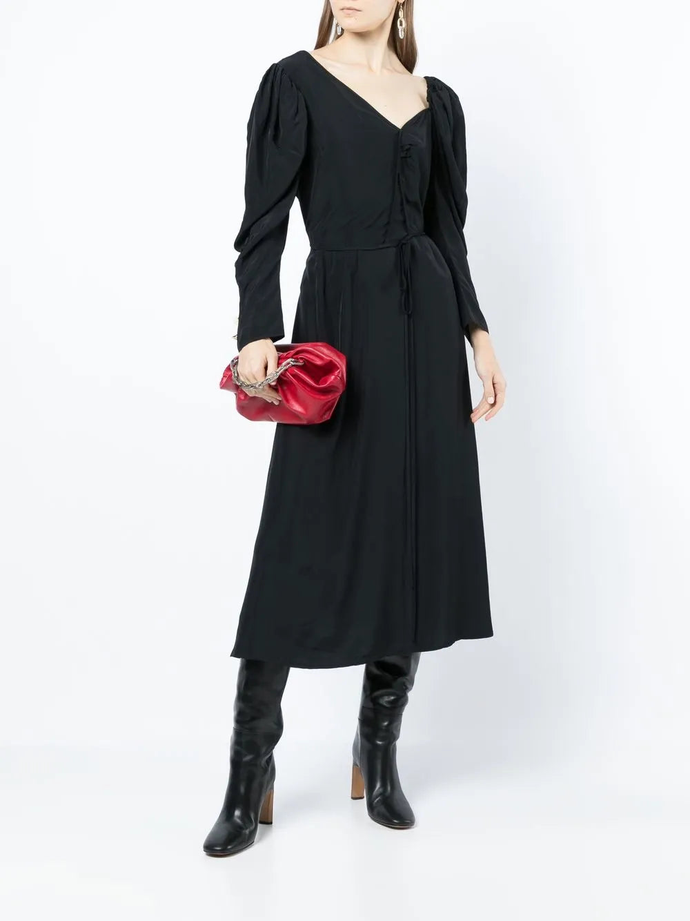 Long-Puff Sleeve Midi Dress
