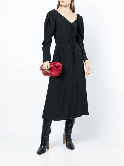 Long-Puff Sleeve Midi Dress