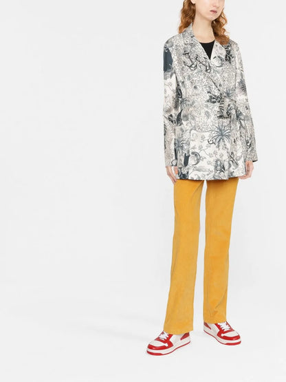 Graphic-Print Belted Silk Jacket