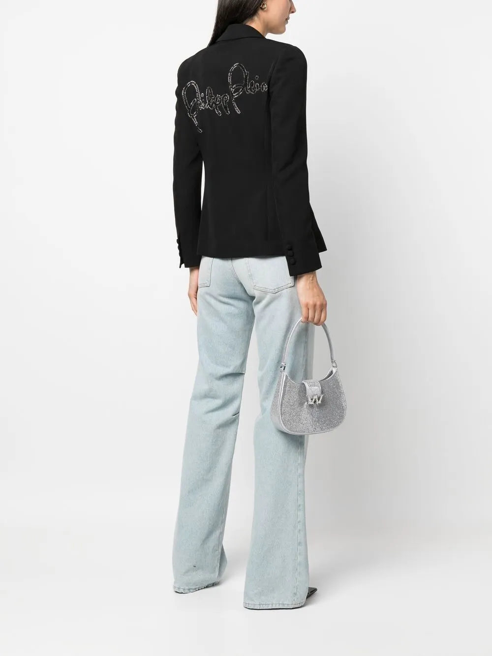 Rhinestone-Logo Single-Breasted Blazer