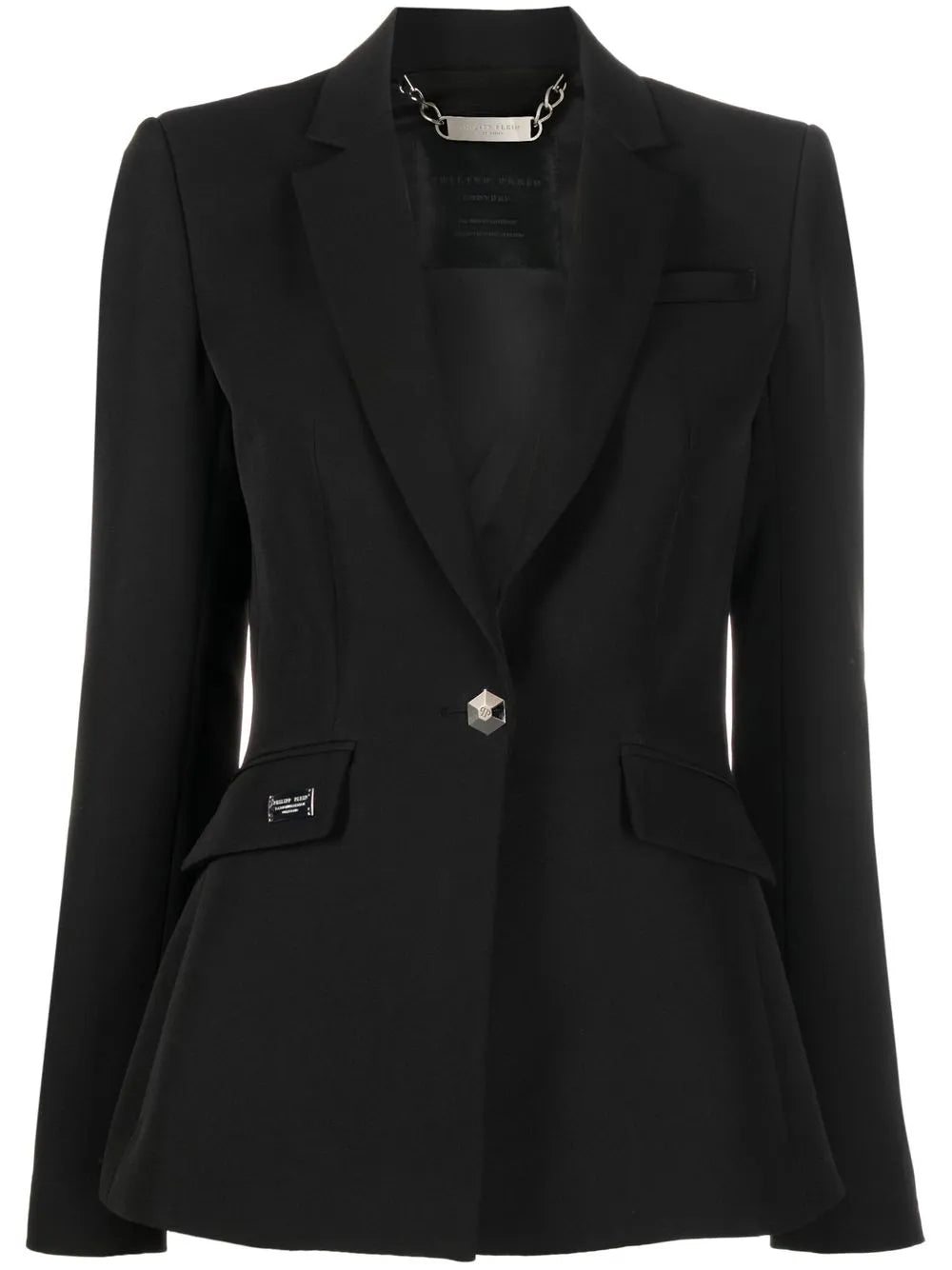 Rhinestone-Logo Single-Breasted Blazer