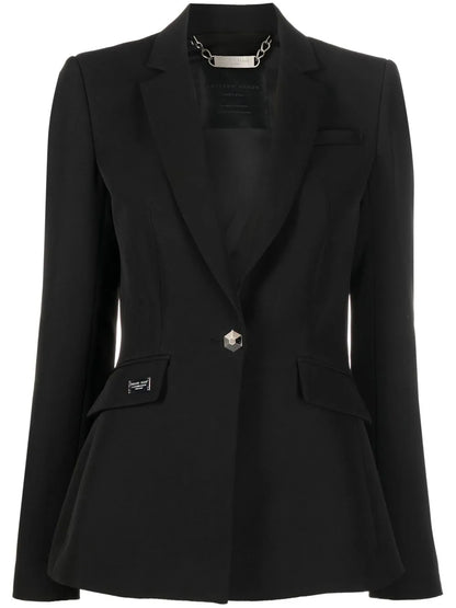Rhinestone-Logo Single-Breasted Blazer