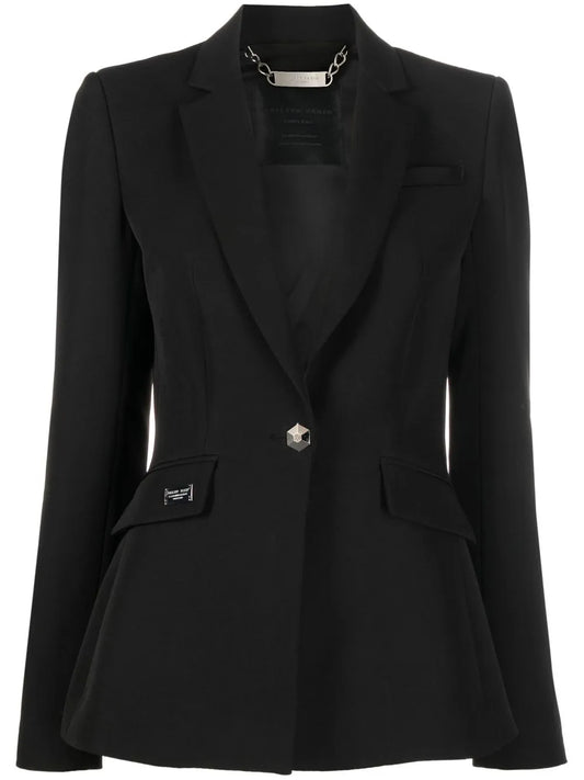 Rhinestone-Logo Single-Breasted Blazer