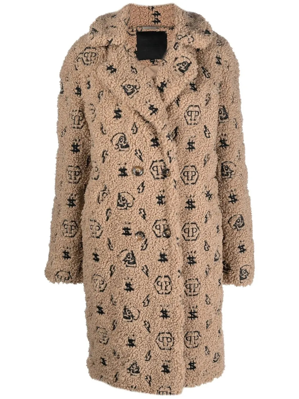 Faux-Fur Embroidered-Monogram Coat