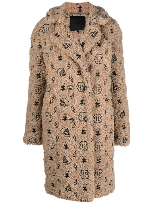 Faux-Fur Embroidered-Monogram Coat