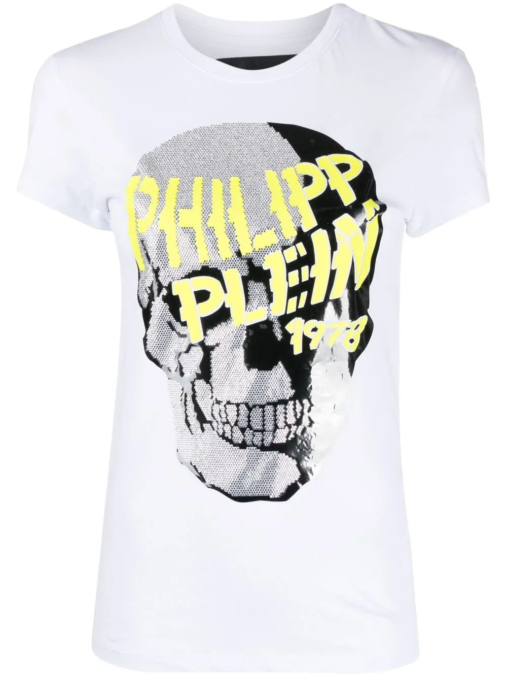 Skull-Strass V-Neck T-Shirt