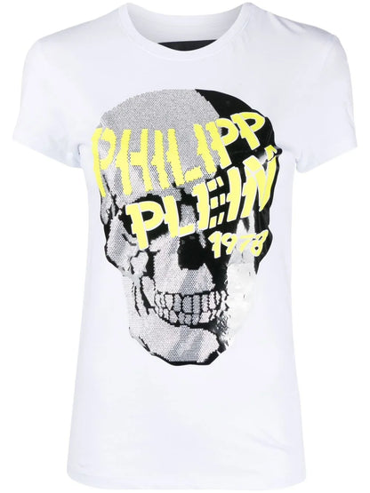 Skull-Strass V-Neck T-Shirt