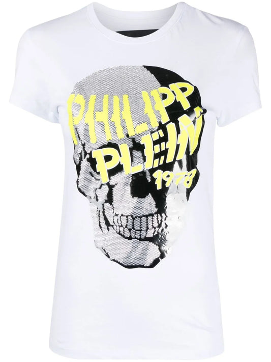 Skull-Strass V-Neck T-Shirt