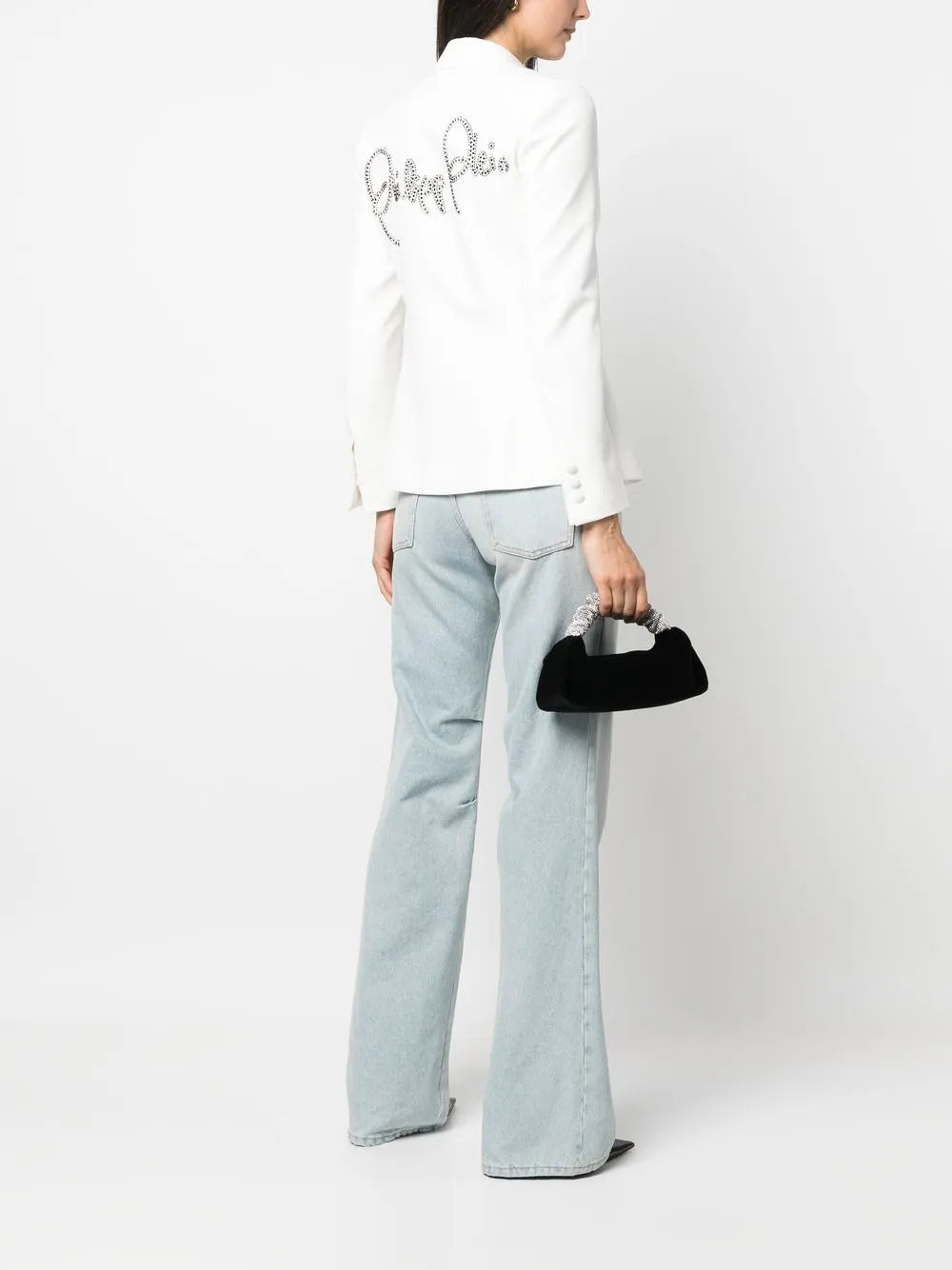 Rhinestone-Logo Single-Breasted Blazer